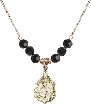 18" Hamilton Gold Plated Necklace with 4mm Jet Crystal Beads featuring a 14kt Gold Filled Saint Jude Medal. Engraved Catholic Saint Jewelry