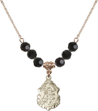 18" Hamilton Gold Plated Necklace with 4mm Jet Crystal Beads featuring a 14kt Gold Filled Saint Joseph Medal. Engraved Catholic Saint Jewelry
