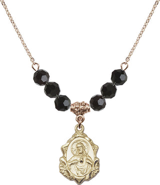 18" Hamilton Gold Plated Necklace with 4mm Jet Crystal Beads featuring a 14kt Gold Filled Scapular Medal.
