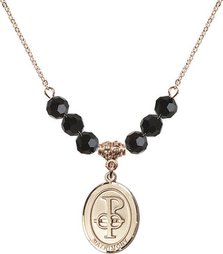 18" Hamilton Gold Plated Necklace with 4mm Jet Crystal Beads featuring a 14kt Gold Filled Matrimony Medal.