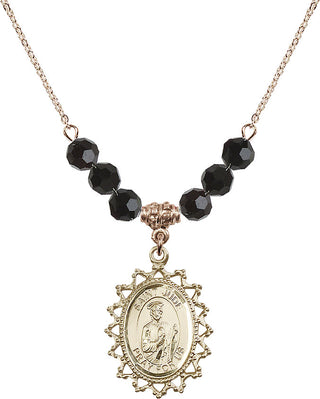 18" Hamilton Gold Plated Necklace with 4mm Jet Crystal Beads featuring a 14kt Gold Filled Saint Jude Medal.