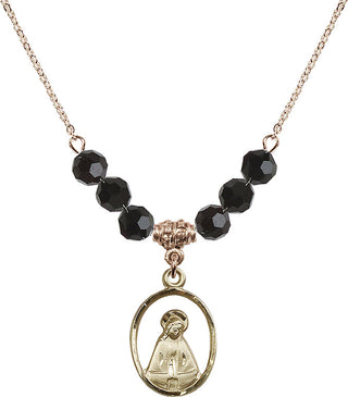 18" Hamilton Gold Plated Necklace with 4mm Jet Crystal Beads featuring a 14kt Gold Filled Madonna Medal.