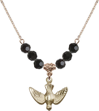 18" Hamilton Gold Plated Necklace with 4mm Jet Crystal Beads featuring a 14kt Gold Filled Holy Spirit Medal.