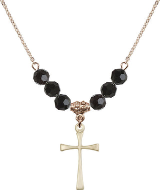 18" Hamilton Gold Plated Necklace with 4mm Jet Crystal Beads featuring a 14kt Gold Filled Maltese Cross Medal.