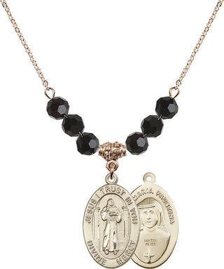 18" Hamilton Gold Plated Necklace with 4mm Jet Crystal Beads featuring a 14kt Gold Filled Divine Mercy Medal.
