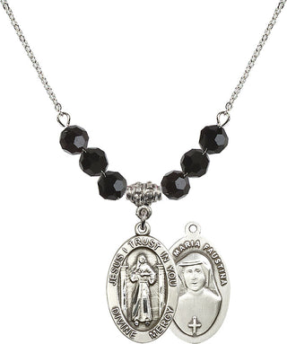 18" Rhodium Plated Necklace with 4mm Jet Crystal Beads featuring a Sterling Silver Divine Mercy Medal.