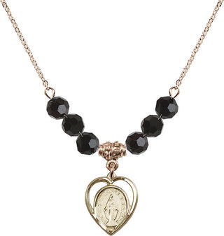 18" Hamilton Gold Plated Necklace with 4mm Jet Crystal Beads featuring a 14kt Gold Filled Miraculous Medal.