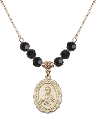 18" Hamilton Gold Plated Necklace with 4mm Jet Crystal Beads featuring a 14kt Gold Filled Scapular Medal.