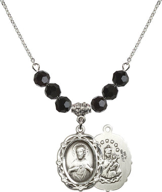 18" Rhodium Plated Necklace with 4mm Jet Crystal Beads featuring a Sterling Silver Scapular Medal.