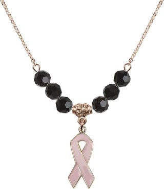 18" Hamilton Gold Plated Necklace with 4mm Jet Crystal Beads featuring a 14kt Gold Filled Cancer Awareness Medal.