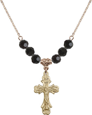 18" Hamilton Gold Plated Necklace with 4mm Jet Crystal Beads featuring a 14kt Gold Filled Crucifix Medal.