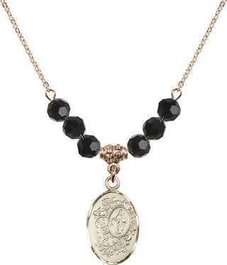 18" Hamilton Gold Plated Necklace with 4mm Jet Crystal Beads featuring a 14kt Gold Filled Miraculous Medal.