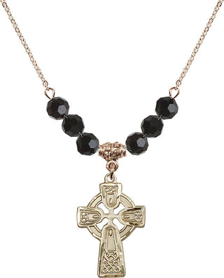 18" Hamilton Gold Plated Necklace with 4mm Jet Crystal Beads featuring a 14kt Gold Filled Celtic Cross Medal.