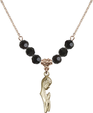 18" Hamilton Gold Plated Necklace with 4mm Jet Crystal Beads featuring a 14kt Gold Filled Madonna Medal.
