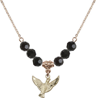 18" Hamilton Gold Plated Necklace with 4mm Jet Crystal Beads featuring a 14kt Gold Filled Holy Spirit Medal.