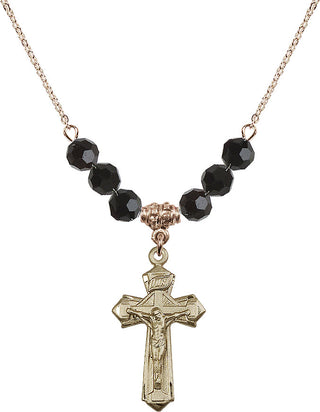 18" Hamilton Gold Plated Necklace with 4mm Jet Crystal Beads featuring a 14kt Gold Filled Crucifix Medal.