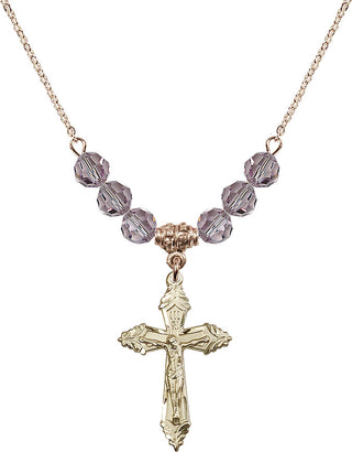 18" Hamilton Gold Plated Necklace with 4mm Light Amethyst Crystal Beads featuring a 14kt Gold Filled Crucifix Medal.