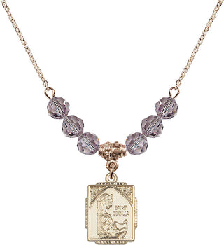 18" Hamilton Gold Plated Necklace with 4mm Light Amethyst Crystal Beads featuring a 14kt Gold Filled Saint Cecilia Medal. Engraved Catholic Saint Jewelry