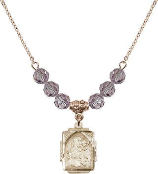 18" Hamilton Gold Plated Necklace with 4mm Light Amethyst Crystal Beads featuring a 14kt Gold Filled Saint Joseph Medal. Engraved Catholic Saint Jewelry