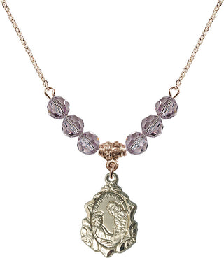18" Hamilton Gold Plated Necklace with 4mm Light Amethyst Crystal Beads featuring a 14kt Gold Filled Saint Cecilia Medal. Engraved Catholic Saint Jewelry