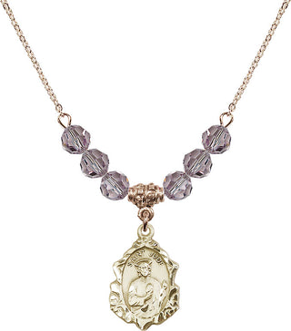 18" Hamilton Gold Plated Necklace with 4mm Light Amethyst Crystal Beads featuring a 14kt Gold Filled Saint Jude Medal. Engraved Catholic Saint Jewelry