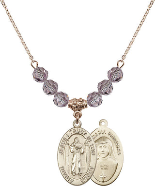 18" Hamilton Gold Plated Necklace with 4mm Light Amethyst Crystal Beads featuring a 14kt Gold Filled Divine Mercy Medal.