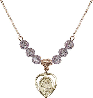 18" Hamilton Gold Plated Necklace with 4mm Light Amethyst Crystal Beads featuring a 14kt Gold Filled Guardian Angel Medal.