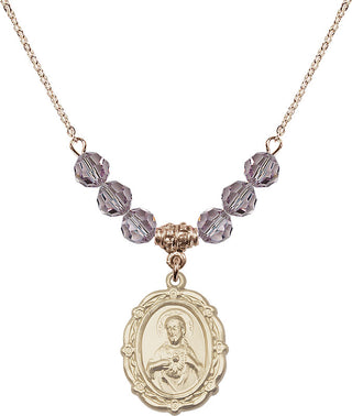 18" Hamilton Gold Plated Necklace with 4mm Light Amethyst Crystal Beads featuring a 14kt Gold Filled Scapular Medal.