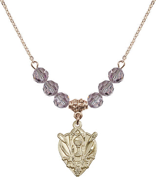 18" Hamilton Gold Plated Necklace with 4mm Light Amethyst Crystal Beads featuring a 14kt Gold Filled Communion Medal.