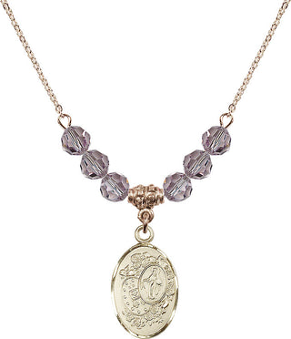 18" Hamilton Gold Plated Necklace with 4mm Light Amethyst Crystal Beads featuring a 14kt Gold Filled Miraculous Medal.