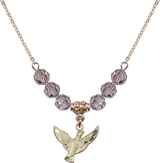 18" Hamilton Gold Plated Necklace with 4mm Light Amethyst Crystal Beads featuring a 14kt Gold Filled Holy Spirit Medal.
