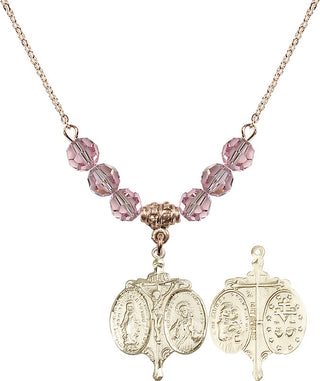 18" Hamilton Gold Plated Necklace with 4mm Light Rose Crystal Beads featuring a 14kt Gold Filled Novena Medal.
