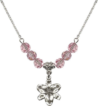 18" Rhodium Plated Necklace with 4mm Light Rose Crystal Beads featuring a Sterling Silver Chastity Medal.
