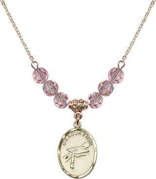 18" Hamilton Gold Plated Necklace with 4mm Light Rose Crystal Beads featuring a 14kt Gold Filled Graduation Medal.