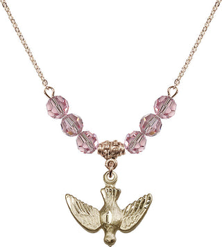 18" Hamilton Gold Plated Necklace with 4mm Light Rose Crystal Beads featuring a 14kt Gold Filled Holy Spirit Medal.