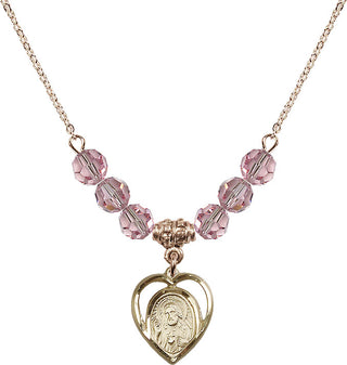 18" Hamilton Gold Plated Necklace with 4mm Light Rose Crystal Beads featuring a 14kt Gold Filled Scapular Medal.