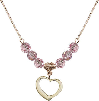 18" Hamilton Gold Plated Necklace with 4mm Light Rose Crystal Beads featuring a 14kt Gold Filled Heart Medal.