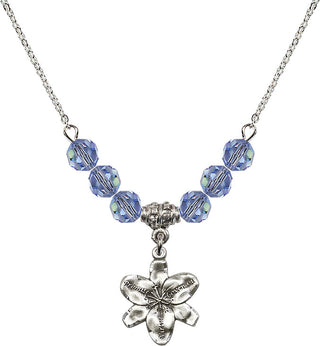 18" Rhodium Plated Necklace with 4mm Light Sapphire Crystal Beads featuring a Sterling Silver Chastity Medal.