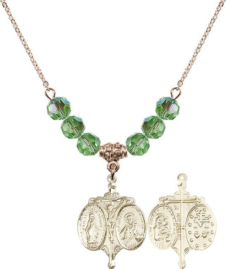 18" Hamilton Gold Plated Necklace with 4mm Peridot Crystal Beads featuring a 14kt Gold Filled Novena Medal.