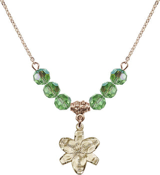 18" Hamilton Gold Plated Necklace with 4mm Peridot Crystal Beads featuring a 14kt Gold Filled Chastity Medal.