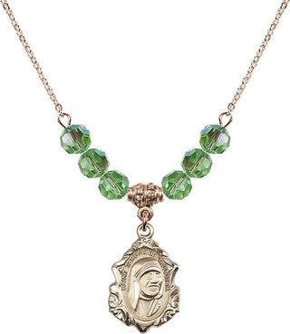18" Hamilton Gold Plated Necklace with 4mm Peridot Crystal Beads featuring a 14kt Gold Filled Saint Teresa of Calcutta Medal.
