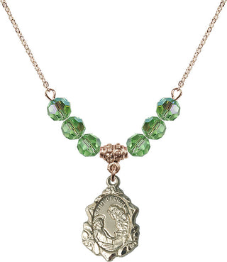 18" Hamilton Gold Plated Necklace with 4mm Peridot Crystal Beads featuring a 14kt Gold Filled Saint Cecilia Medal. Engraved Catholic Saint Jewelry