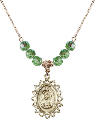 18" Hamilton Gold Plated Necklace with 4mm Peridot Crystal Beads featuring a 14kt Gold Filled Scapular Medal.