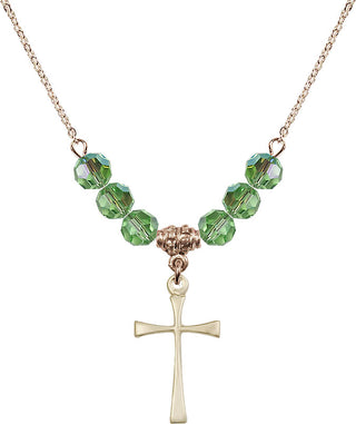 18" Hamilton Gold Plated Necklace with 4mm Peridot Crystal Beads featuring a 14kt Gold Filled Maltese Cross Medal.