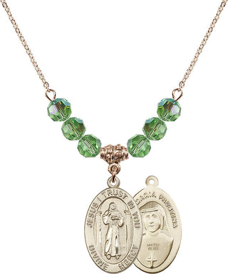18" Hamilton Gold Plated Necklace with 4mm Peridot Crystal Beads featuring a 14kt Gold Filled Divine Mercy Medal.