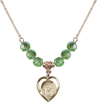 18" Hamilton Gold Plated Necklace with 4mm Peridot Crystal Beads featuring a 14kt Gold Filled Scapular Medal.