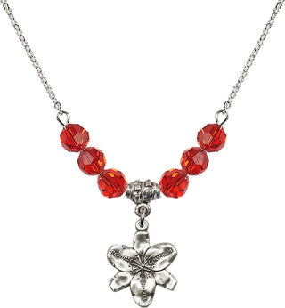 18" Rhodium Plated Necklace with 4mm Ruby Crystal Beads featuring a Sterling Silver Chastity Medal.