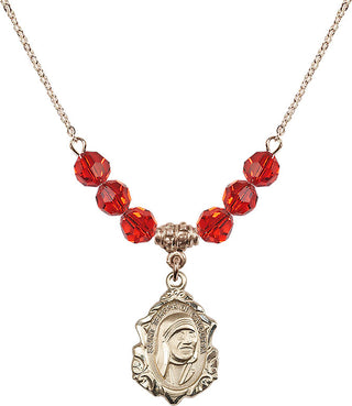 18" Hamilton Gold Plated Necklace with 4mm Ruby Crystal Beads featuring a 14kt Gold Filled Saint Teresa of Calcutta Medal.