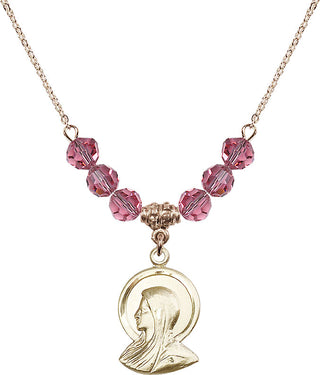 18" Hamilton Gold Plated Necklace with 4mm Rose Crystal Beads featuring a 14kt Gold Filled Madonna Medal.