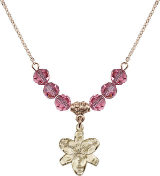 18" Hamilton Gold Plated Necklace with 4mm Rose Crystal Beads featuring a 14kt Gold Filled Chastity Medal.